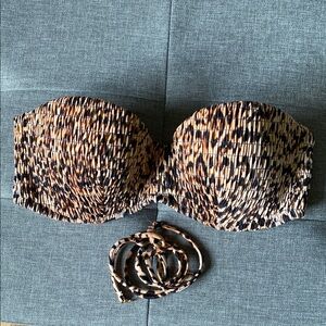 Animal Print Strapless Bandeau Bikini S/M 34C 32D